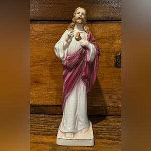 Vintage Glazed Porcelain Sacred Heart Of Jesus Statue Made In Japan
